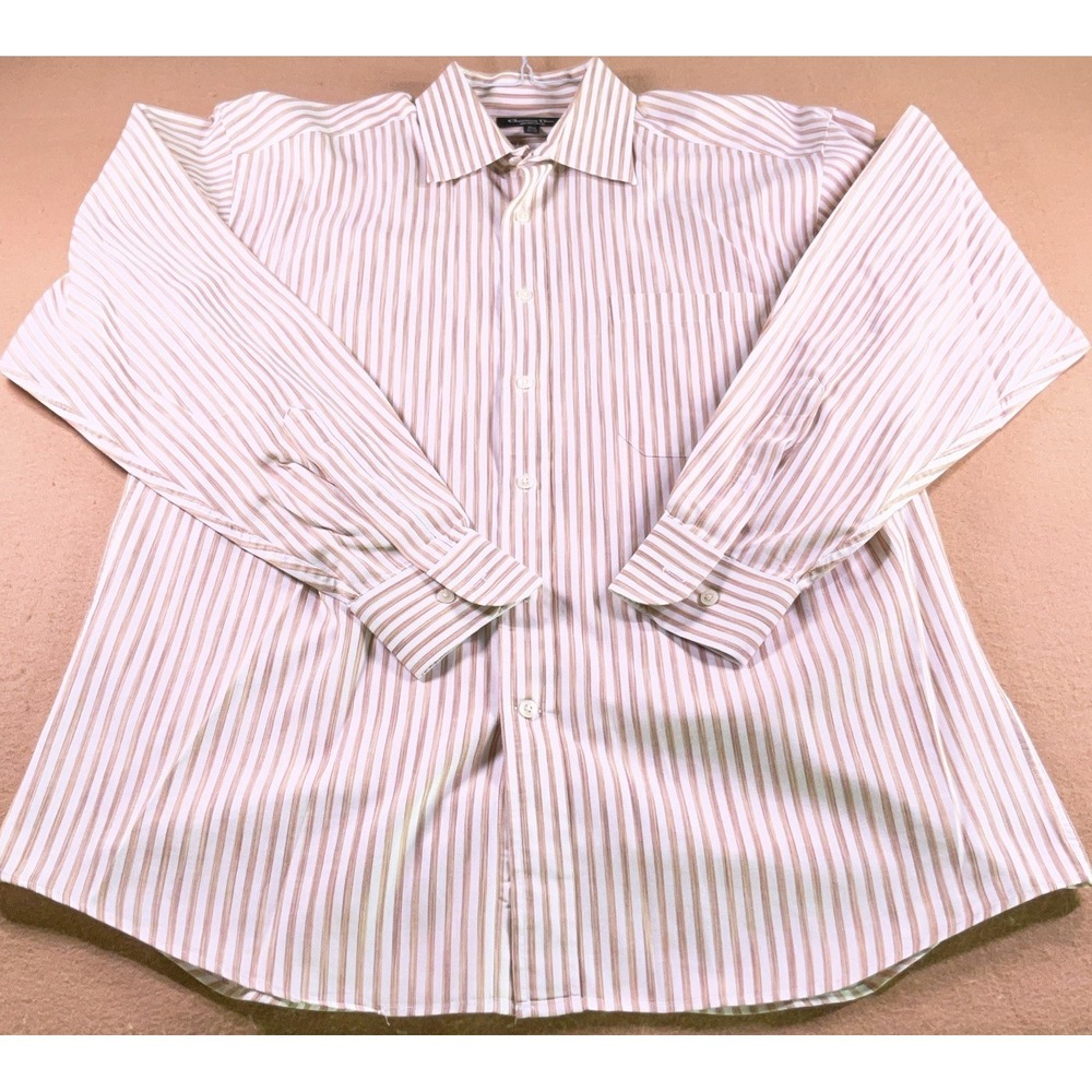 Christian Dior Monsieur Mens Brown White Striped Cotton Dress Shirt 15.5 34/35 - Picture 2 of 10